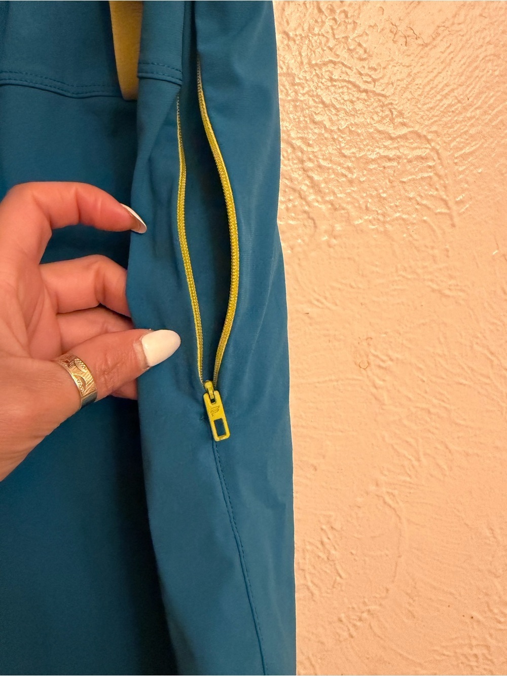 Fabletics Teal Athletic Shorts with Yellow Drawstring - Picture 9 of 9